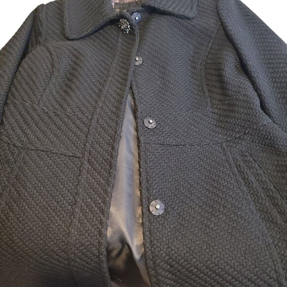 Jessica Simpson Black Faux Fur Collar Textured Womens Coat L - Picture 12 of 16